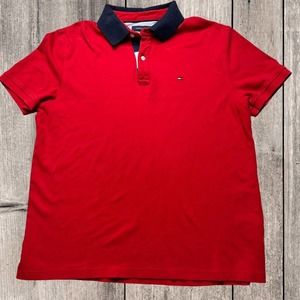 Tommy Hilfiger Men's Red Short Sleeve Custom Fit Polo Shirt Size Large